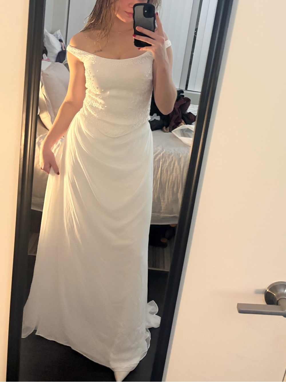 Pronovias White Beaded Strap Wedding Gown